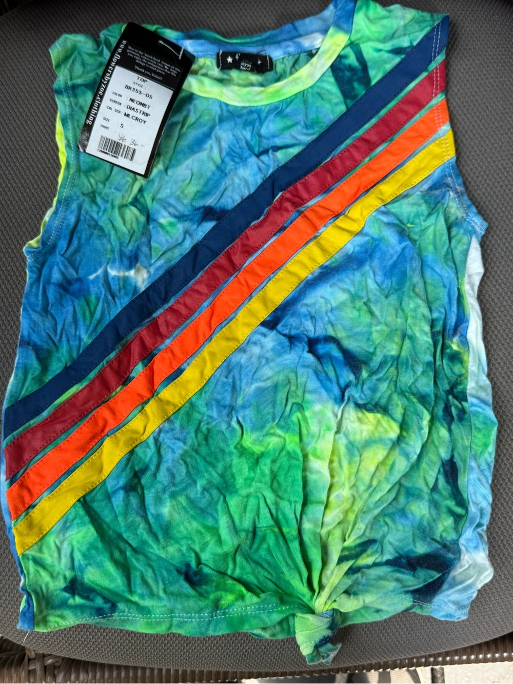 Flowers by Zoe Girls Tie-Dye Green Blue Tank Top with Rainbow Stripes